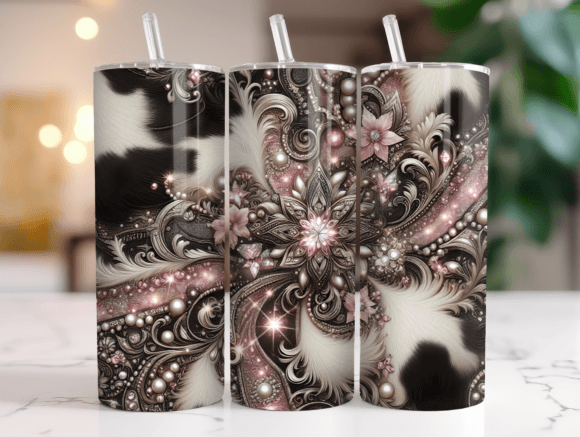 20oz Pink Glitter Cow Skinny Tumbler Png Graphics