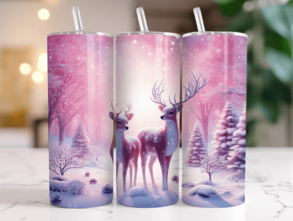 20oz Snowy Deer Pink Christmas Wrap Png Graphics