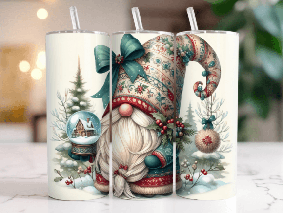 20oz Tumbler Christmas Gnome Wrap PNG: Graphics for Tumbler Wraps