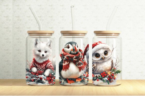 Artic Christmas 16oz Glass Tumbler Wrap Graphics