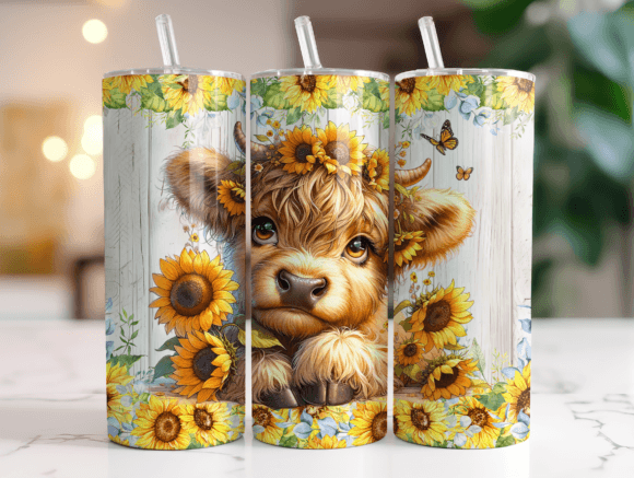Baby Highland Sunflowers Graphics for Tumbler Wraps