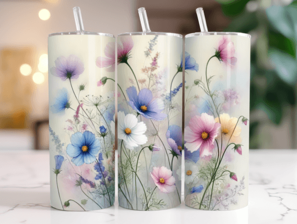 Boho Floral 20oz Tumbler Wrap PNG Graphics