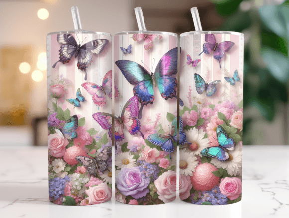 Butterfly Blossom Tumbler Wrap PNG Graphics