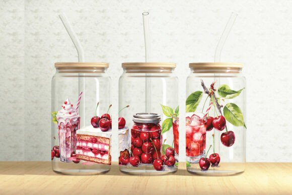 Cherries 16oz Glass Can Tumbler Wrap Graphics