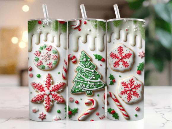 Christmas Cookie 20 OZ Tumbler Wrap PNG: Graphics for Festive Tumbler Wraps