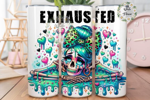 Exhausted Funny Tired Snarky Skeleton Graphics for Tumbler Wraps