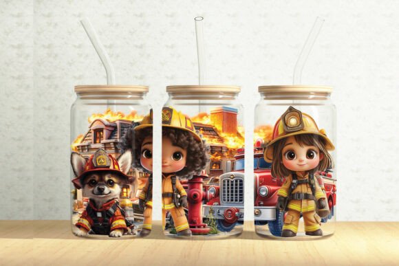 Firefighters 16oz Glass Can Tumbler Wrap Graphics