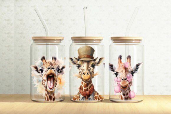 Giraffes 16oz Glass Can Tumbler Wrap Graphics