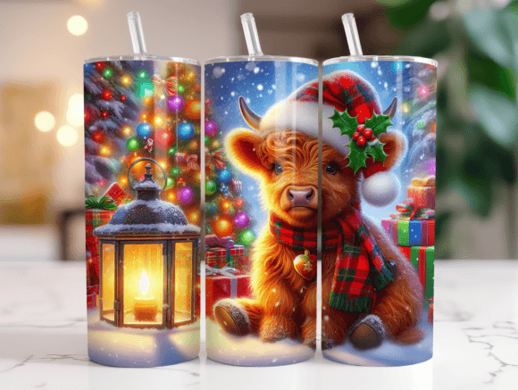 Highland Cow Christmas Wrap PNG Tumbler Wraps Graphics