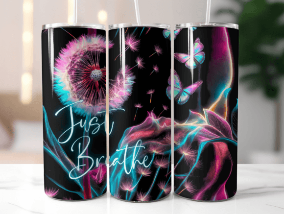 Just Breathe Neon Tumbler Wrap PNG: Graphics for Modern Tumbler Wraps