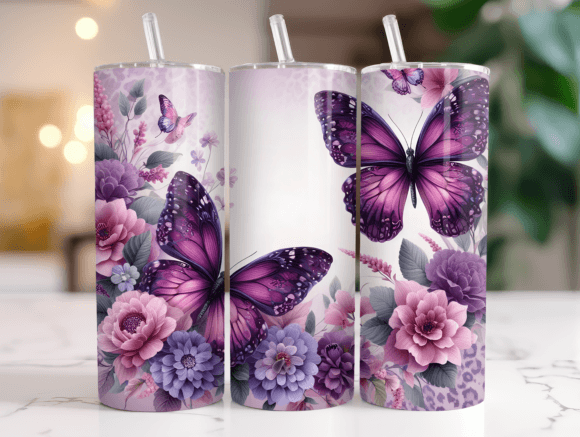 Leopard Butterfly Tumbler Wrap PNG Graphics