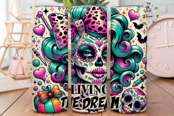 Living the Dream Snarky Skeleton Png for Graphics and Tumbler Wraps