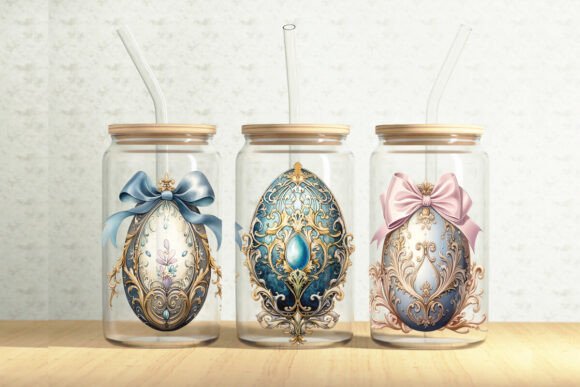 Ornate Eggs 16oz Glass Can Tumbler Wrap Graphics