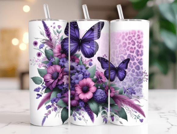 Purple Butterfly Leopard Tumbler PNG: Graphics for Tumbler Wraps