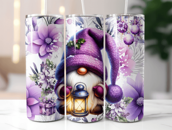 Purple Christmas Gnome Tumbler Wrap Graphics