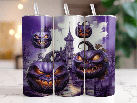 Purple Evil Pumpkins Halloween Tumbler Graphics
