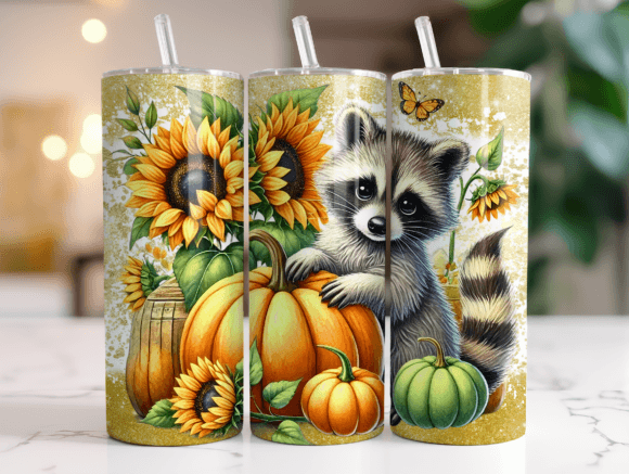 Racoon Fall Sunflowers Graphics & Tumbler Wraps