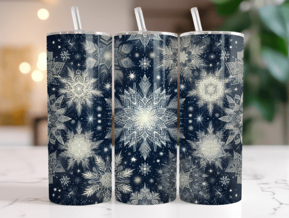 Snowflakes Christmas Tumbler Wrap PNG