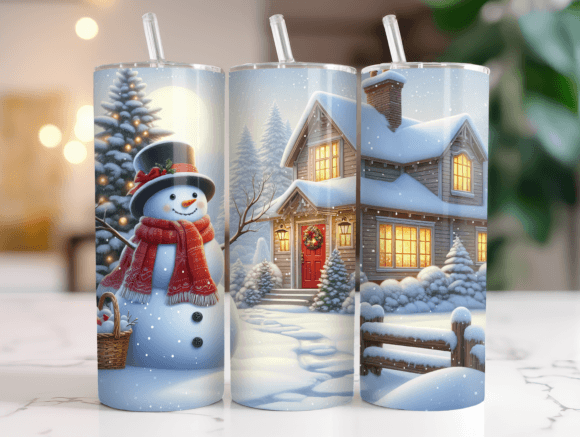 Snowman Tumbler Sublimation Wrap PNG