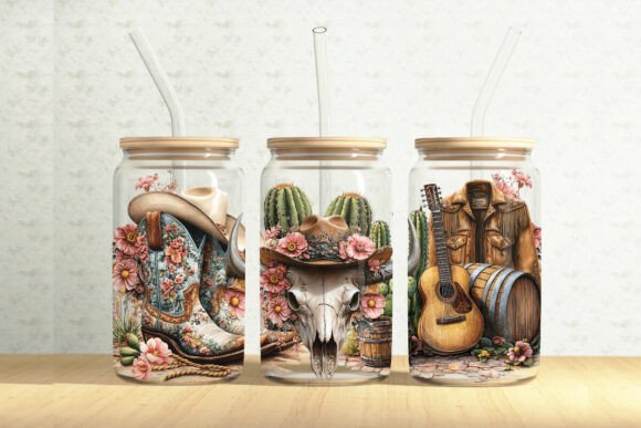 Wild West 16oz Glass Can Tumbler Wrap